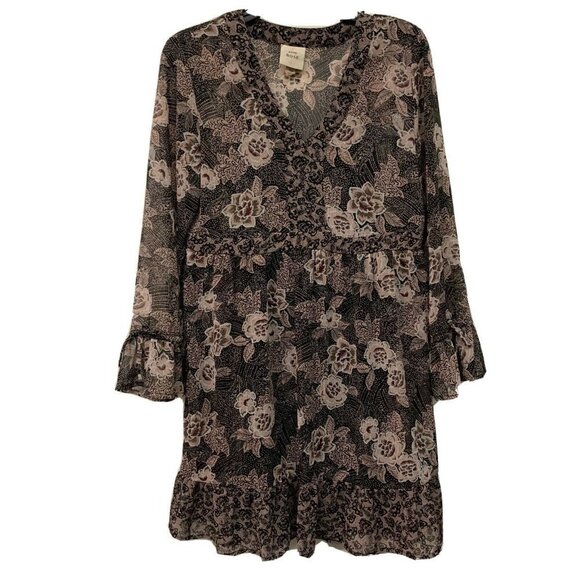 Knox Rose Womens Multicolor Floral Print V Neck Flutter Hem Shift Dress - Picture 1 of 4